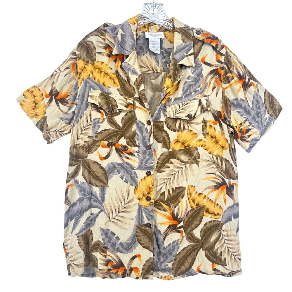 Jones New York Sport Tropical Bird of Paradise Rayon Button Down Shirt Medium